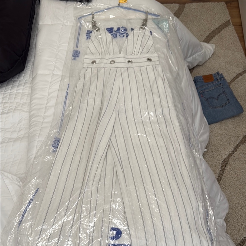 Carmar White and Blue Pinstriped Jumpsuit
